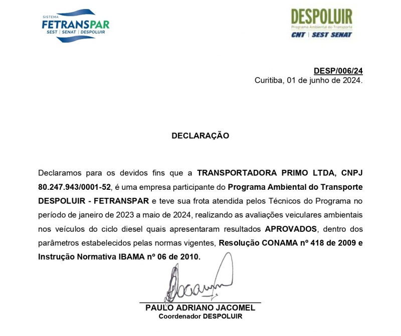 Programa Ambiental do Transporte DESPOLUIR - FETRANSPAR